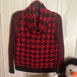Red and Black Houndstooth Women's Sweater